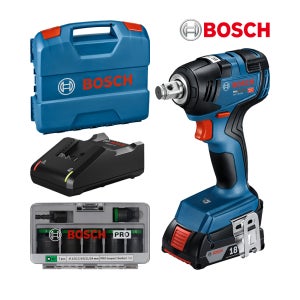보쉬 충전 임팩트 렌치 GDS 18V-200 충전기+배터리 세트+소켓 7PCS