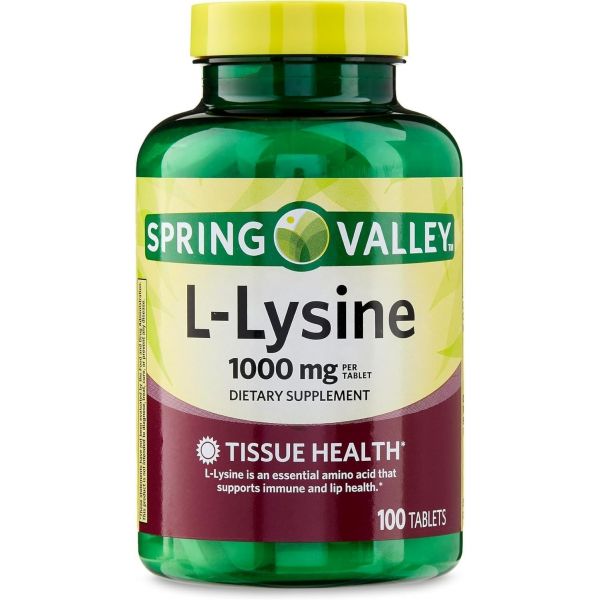 <b>피부 탄력</b> 히알루론산 콜라겐 <b>스프링 밸리</b> L라이신 정제 1000mg 100Ct 팩 1+ VSL 스티커