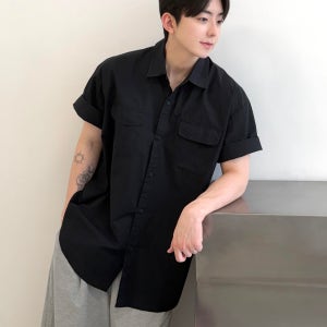 오버핏 포켓 반팔 셔츠 남성 여름 고밀도 면100 남친룩 남녀공용