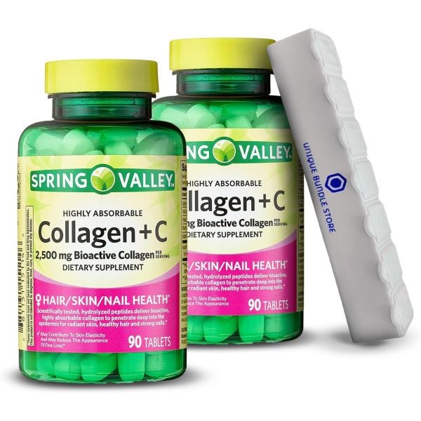 콜라겐 <b>피부 탄력</b> 유니크 번들 스토어 <b>스프링 밸리</b> 알 2500mg + C 정제 고성 90캔 7일 피임 포함 (2팩)