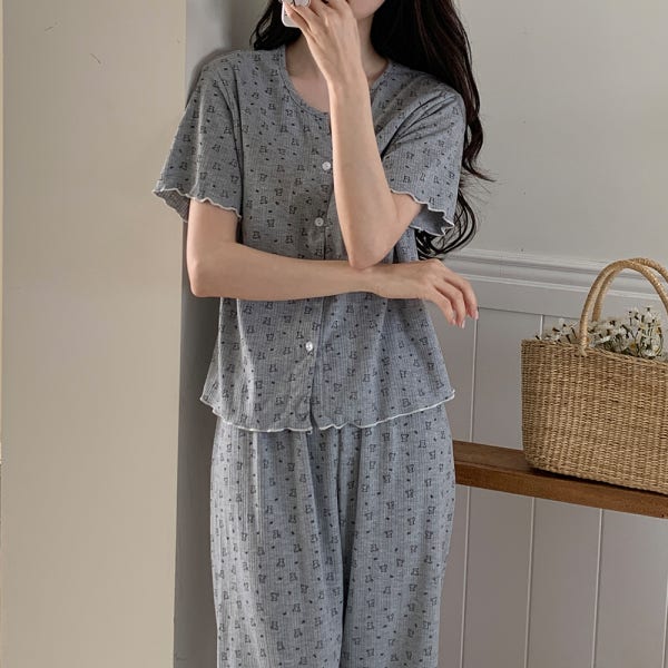 캡내장잠옷 반팔긴바지잠옷 여름파자마 3피스 세르모 노아즈 쓰리피스 수유 노카라 홈웨어