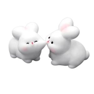 차량용 소품 대시보드 장식 동물 피규어 자동차 내부 꾸미기 1쌍 하얀 토끼