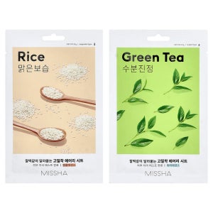 Missha 에어리 핏 뷰티 시트 마스크 쌀 녹차 10매 개당 19g 0.67oz