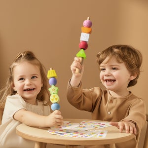 소근육 발달 몬테소리 베이비 아기 원목 장난감 교구 도형 과일 블럭 2개막대 탕후루 끼우기