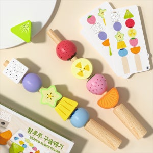 소근육 발달 몬테소리 베이비 아기 원목 장난감 교구 도형 과일 블럭 2개막대 탕후루 끼우기