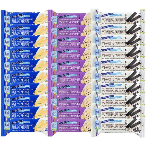 끼리 크림치즈 리얼스틱 치즈 케이크 30g 30개(플레인+블루베리+쿠키앤크림) (37,930원) (무료)