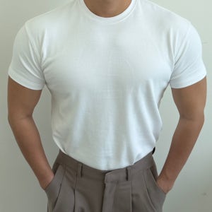 자체제작 남자 머슬핏 반팔 티셔츠 어깨 넓어보이는 헤비 무지티