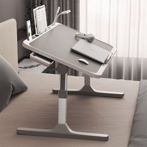 높이 조절 접이식 침대 옆 탁자 노트북 책상 선셋 그레이 60x35 (카드슬롯)
