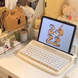 블루투스 키보드 유무선 테블릿 휴대용 멀티페어링 PC 밀크옐로우 86키+키캡/스티커