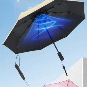 선풍기 우산 접이식 야외용 낚시 바람 차단 골프 미니 주황색 직손잡이(건전지+2단)