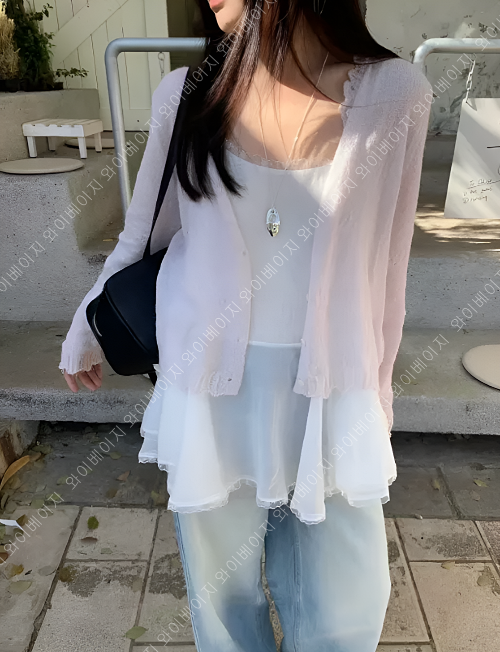 썸머 레이스 나시 시스루 레이어드 이너 언발 슬리브리스 탑 화이트