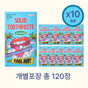 (총120정) 비코드 에코 고체치약 12정X10박스 쿨민트향 개별포장 여행용 휴대용