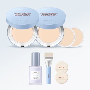 에이지투웨니스 스킨 퍼스트 에그 이븐 프렙 에센스 30ml (SPF 30)+ 벨벳 래스팅 팩트 14g 본품X2+리필X2 (SPF50) 2종 세트 (+스패출러 브러쉬, 퍼프2매)
