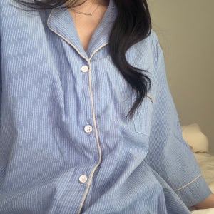(코지 7부 세트 블루/화이트) 스트라이프 여름 커플 잠옷 파자마