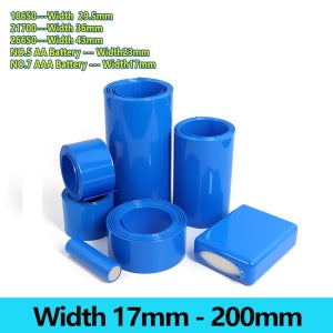 폭 17mm 200mm 블루 PVC 열수축 튜브 18650 절연 팩 필름 배터리 케이스