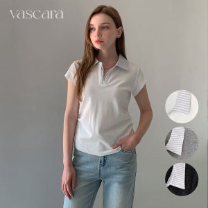 바스카라 여성 마린 배색 허리셔링 스트라이프 카라 셔링 반팔 티셔츠 3colors