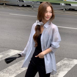 [앳코너] 소프트 그리드 버튼 포인트 시어 셔츠 스카이 블루 AT6SHB016SL