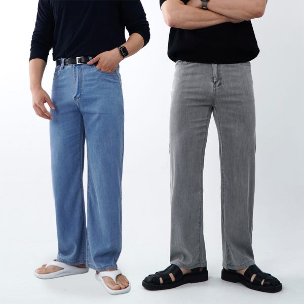 밴딩 쿨데님 남자와이드데님 남자여름청바지