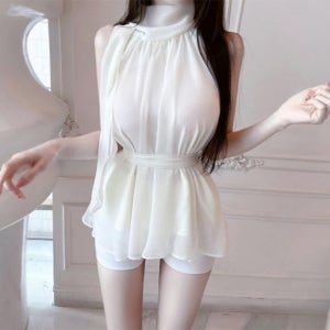 언발 쉬폰 여자 민소매 블라우스 여리여리한 여성스러운 데일리 하객룩 데이트룩