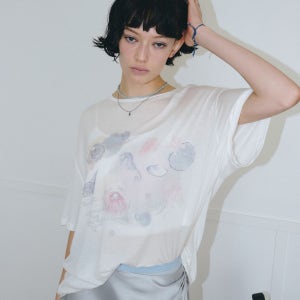 [7/9예약배송] 마린 그래픽 시스루 루즈핏 티셔츠 화이트 MDTS096WHITE