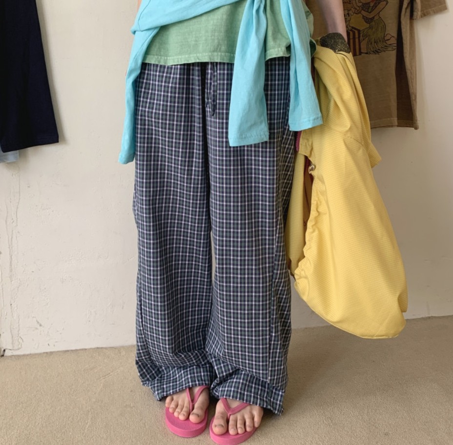 (블루바배)메카 체크 밴딩 팬츠 2color 바캉스 여름바지 포인트 홈웨어