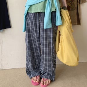 (블루바배)메카 체크 밴딩 팬츠 2color 바캉스 여름바지 포인트 홈웨어