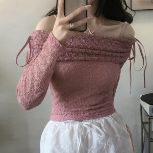 오드리 리본스트랩 실루엣 시스루 오프숄더 나시 SET