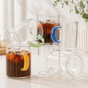 컬러 손잡이 투명유리커피잔 물컵 홈카페 내열유리컵 집들이선물 맥주 하이볼잔 270ml 4개