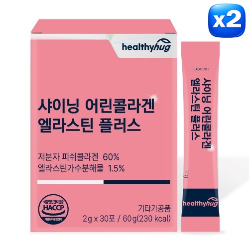 [헬씨허그] 샤이닝 초저분자 어린콜라겐 <b>엘라스틴</b> 플러스 2g 30포, 2개