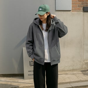 모자큰 얇은 오버핏 후드 집업 회색 단체