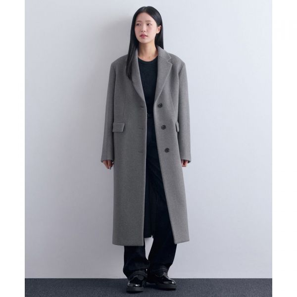 MUSINSA STANDARD WOMAN 우먼즈 캐시미어 블렌드 오버 숄더 싱글 코트 [미디엄 그레이]