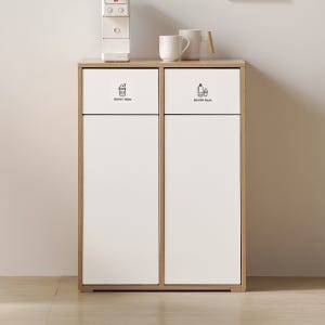 바로방가구 랜디 재활용 분리수거함 수납장 가정용 업소용 쓰레기통 2칸 70L, 오크화이트