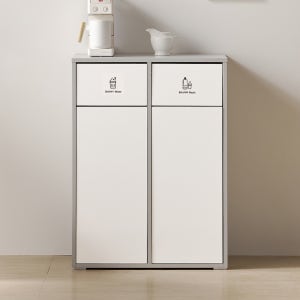 바로방가구 랜디 재활용 분리수거함 수납장 가정용 사무실 업소용 2칸 70L, 연그레이화이트