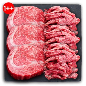 ++1등급 한우 등심 갈비 총 1kg 투뿔 투플 선물세트 냉장