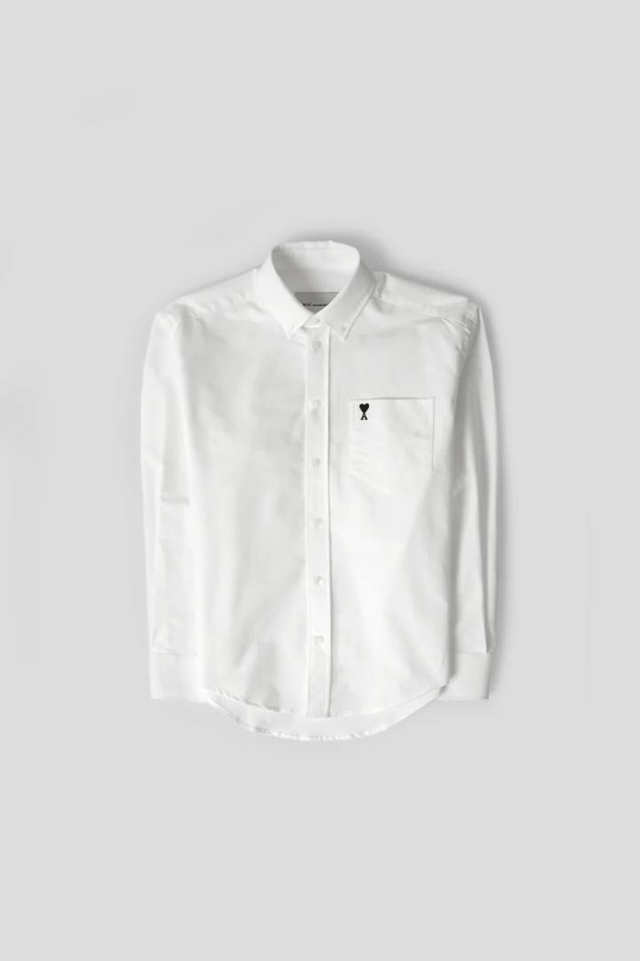 AMI PARIS 화이트 BUTTON 다운 COLLAR AMI DE COEUR LS 셔츠