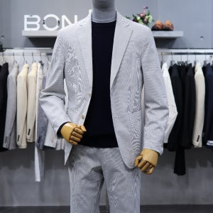 BON 베이지 스트라이프 시어서커 면스판 캐주얼 셋업정장 BNEMEA269 TA369BE
