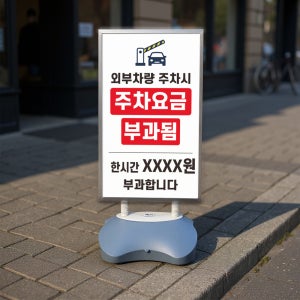 외부차량 주차시 주차요금 부과 안내 실외 표지판 물통 입간판거치대 스탠딩배너 안내판 단면
