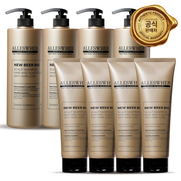 뉴 NEW 알레스버 두피앰플 샴푸 대용량 1kg 4개 x 250g 4개 독일 맥주효모 탈모 두피 모발 3중케어 저자극