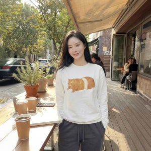 LnD 귀여운 식빵 고양이 맨투맨 여성 맨투맨 데일리 티셔츠 긴팔 캐주얼 그래픽