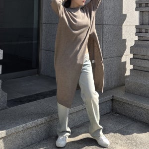 GOBI 몽골 고비캐시미어 사이드 슬릿 트임 롱원피스 라운드넥 캐시미어 원피스