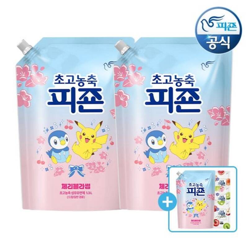 피죤 섬유유연제 포켓몬에디션 체리블라썸 1.3L 리필 3개+섬유유연제 50ml 3개 (12,900원) (무료)