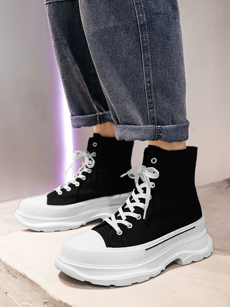 12cm 남자 키높이 가벼운 운동화 통굽 키높이운동화 굽높은 하이탑 캔버스 블랙앤화이트 12cm 38