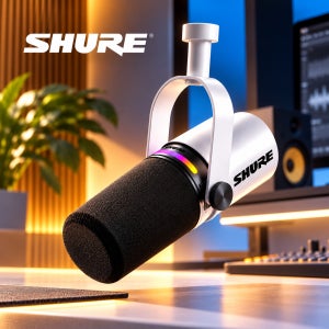 SHURE MV7+ 마이크 패키지 MV7+화이트+관절 스탠드+팝필터+케이블