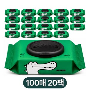 센스 악어 물티슈 캡형 100매 20팩 대용량 주방용품 청소용