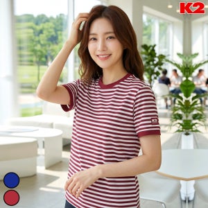 K2 스트라이프 반팔 라운드 티셔츠 여성
