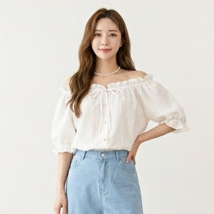 셔링 밴딩 오프숄더 블라우스 여름 반팔블라우스 결혼식 하객룩 출근룩 데이트 데일리