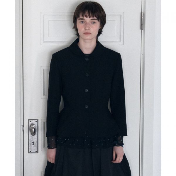 바니쉬먼트 VANISHMENT Round collar flare jacket black
