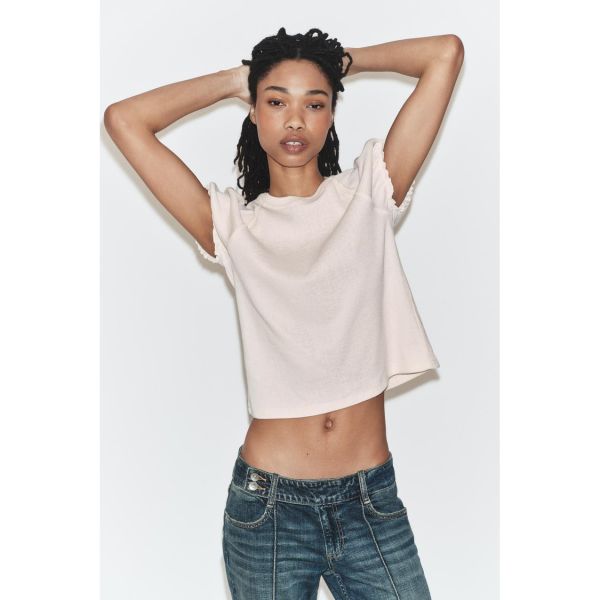 ZARA 러스틱 볼륨 티셔츠 - 스크래치 화이트