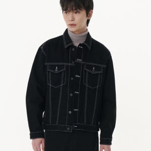무신사 스탠다드 콘트라스트 스티치 릴렉스드 데님 트러커 재킷 블랙 818229