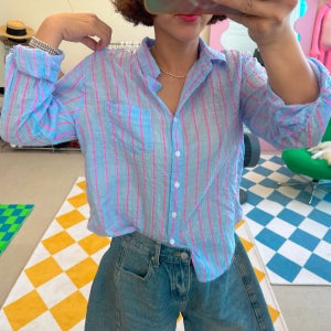 [메이퍼플] 네온 거즈 린넨 셔츠 가을 여자 남방 살안타템